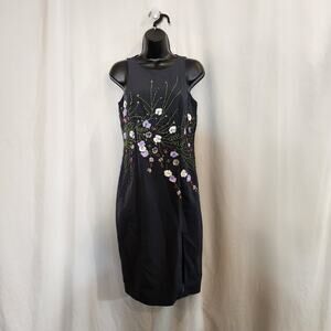 GIANNI BINI Slate Blue Multi Beads Sequins Floral Sleeveless Event Dress Women 4